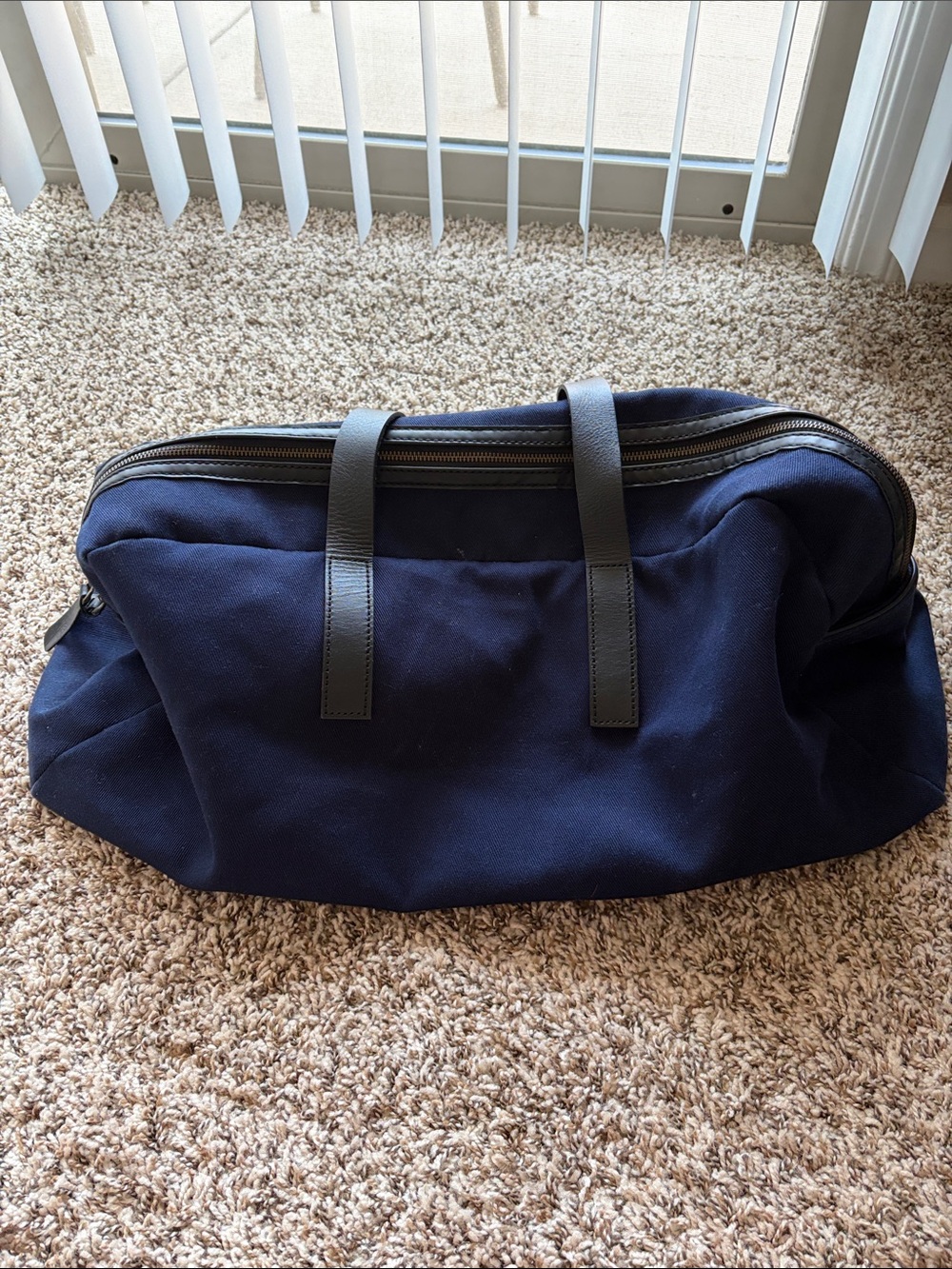 Everlane Navy Canvas Weekender with Black Leather Handles